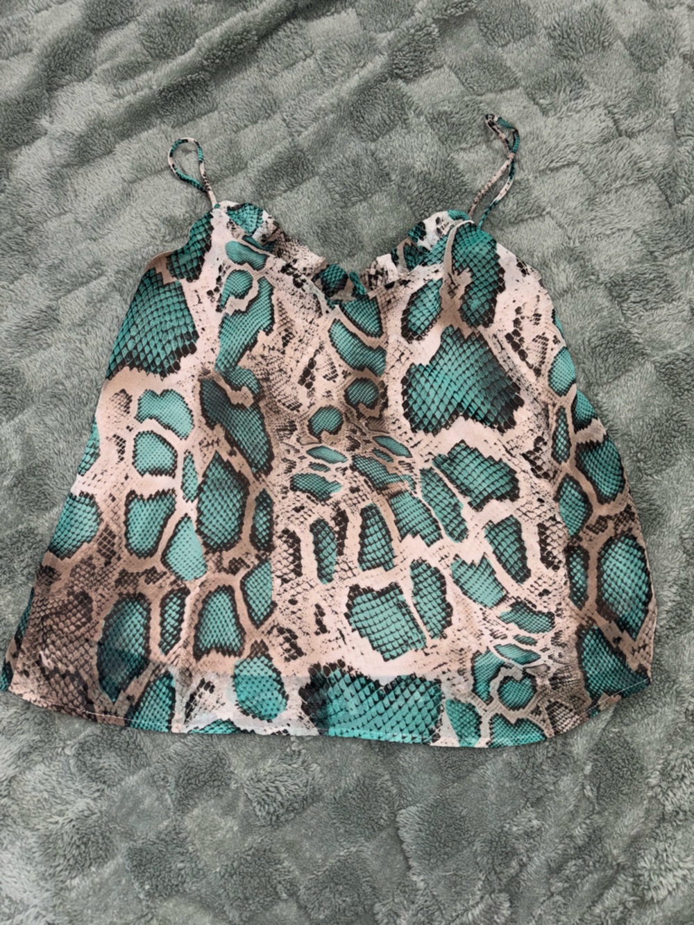 Teal / Turquoise Snakeskin Tank W/ Ruffles by Adrienne size Medium